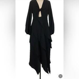 BCBGMaxAzria Black Asymmetrical High-Low Dress with Bishop Sleeves
